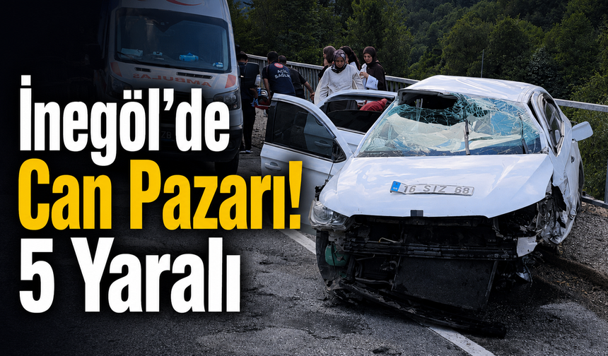 İnegöl’de otomobil köprü bariyerlerine çarptı: 5 kişi yaralandı