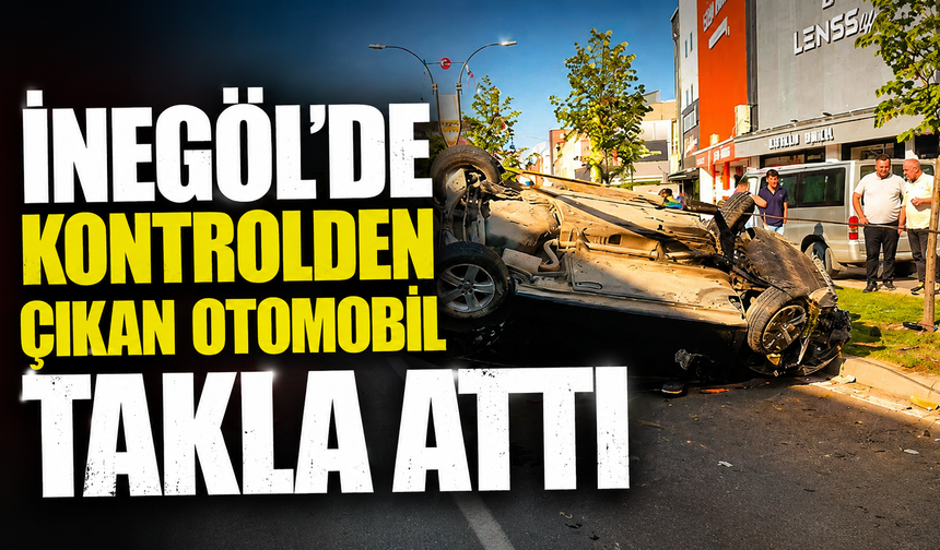 İnegöl’de Kontrolden Çıkan Otomobil Takla Attı