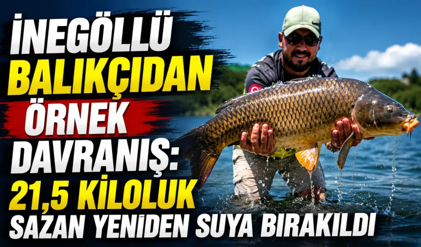 İnegöllü Balıkçıdan Örnek Davranış: 21,5 Kiloluk Sazan Yeniden Suya Bırakıldı