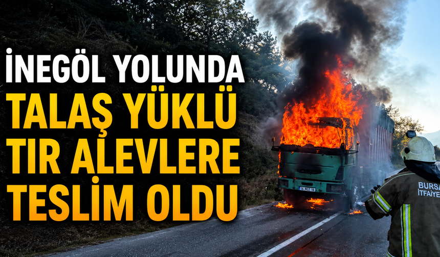 İnegöl yolunda talaş yüklü tır alevlere teslim oldu