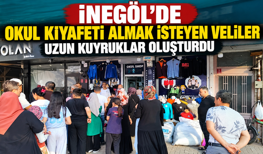 İnegöl’de okul kıyafeti almak isteyen veliler uzun kuyruklar oluşturdu