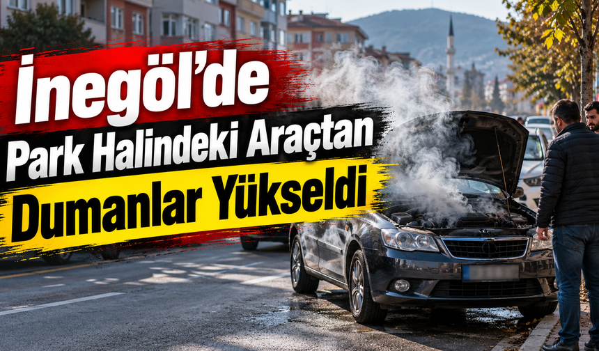 İneg&ouml;l&rsquo;de Park Halindeki Ara&ccedil;tan Dumanlar Y&uuml;kseldi, Ekipler Seferber Oldu