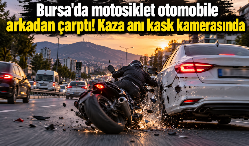 Bursa'da motosiklet otomobile arkadan çarptı! Kaza anı kask kamerasında