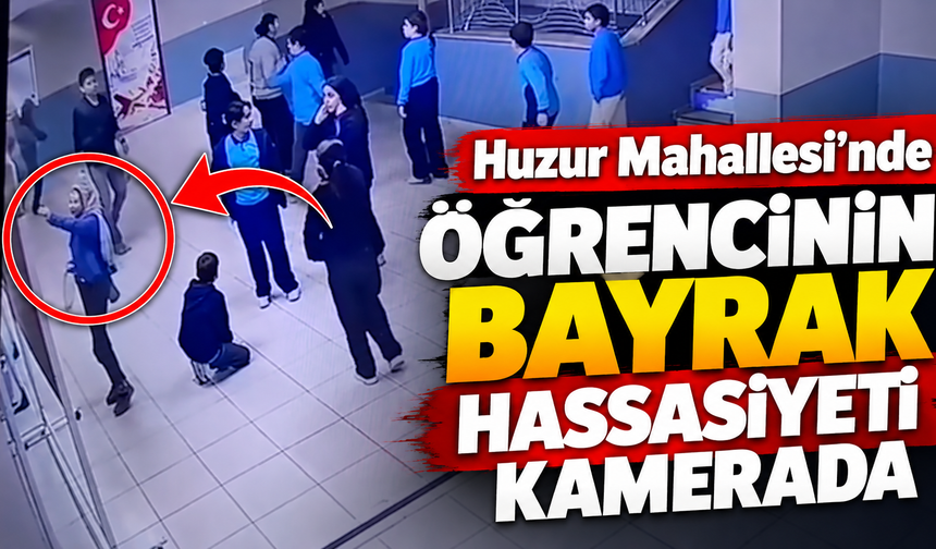 İnegöl'de öğrencinin Türk bayrağına gösterdiği hassasiyet kamerada
