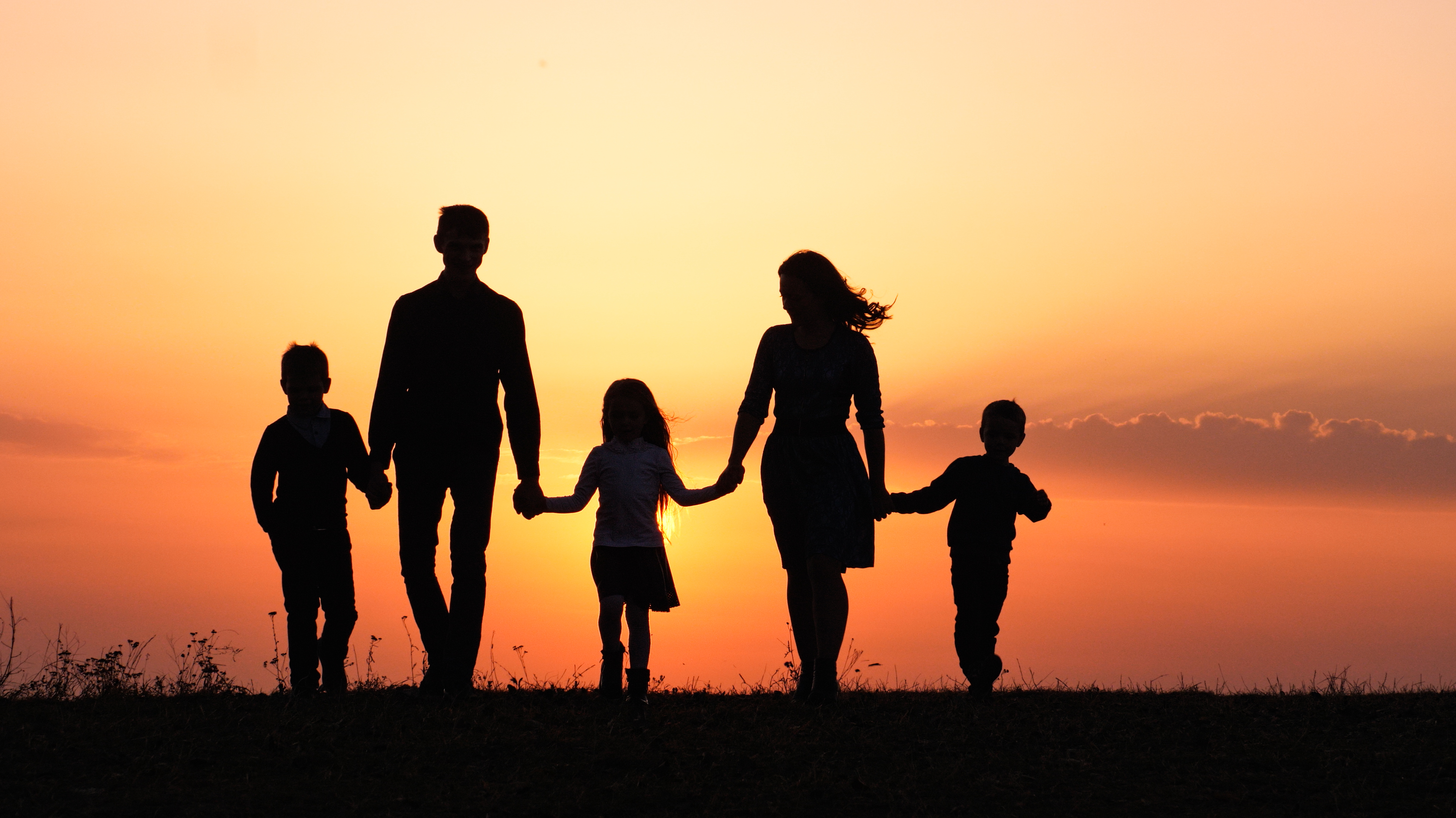 silhouettes-happy-family-holding-hands-meadow-during-sunset