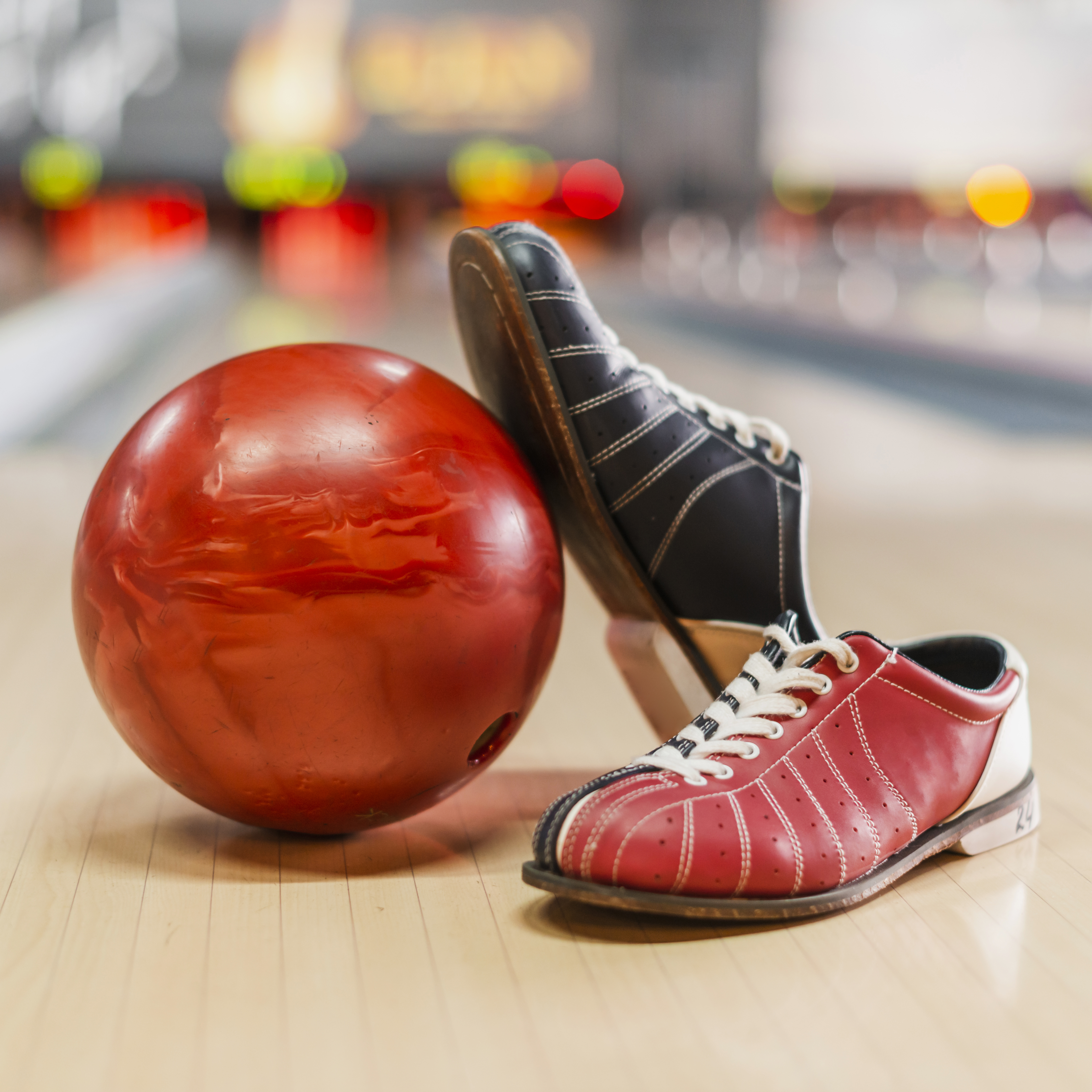 red-bowling-ball-bowling-shoes