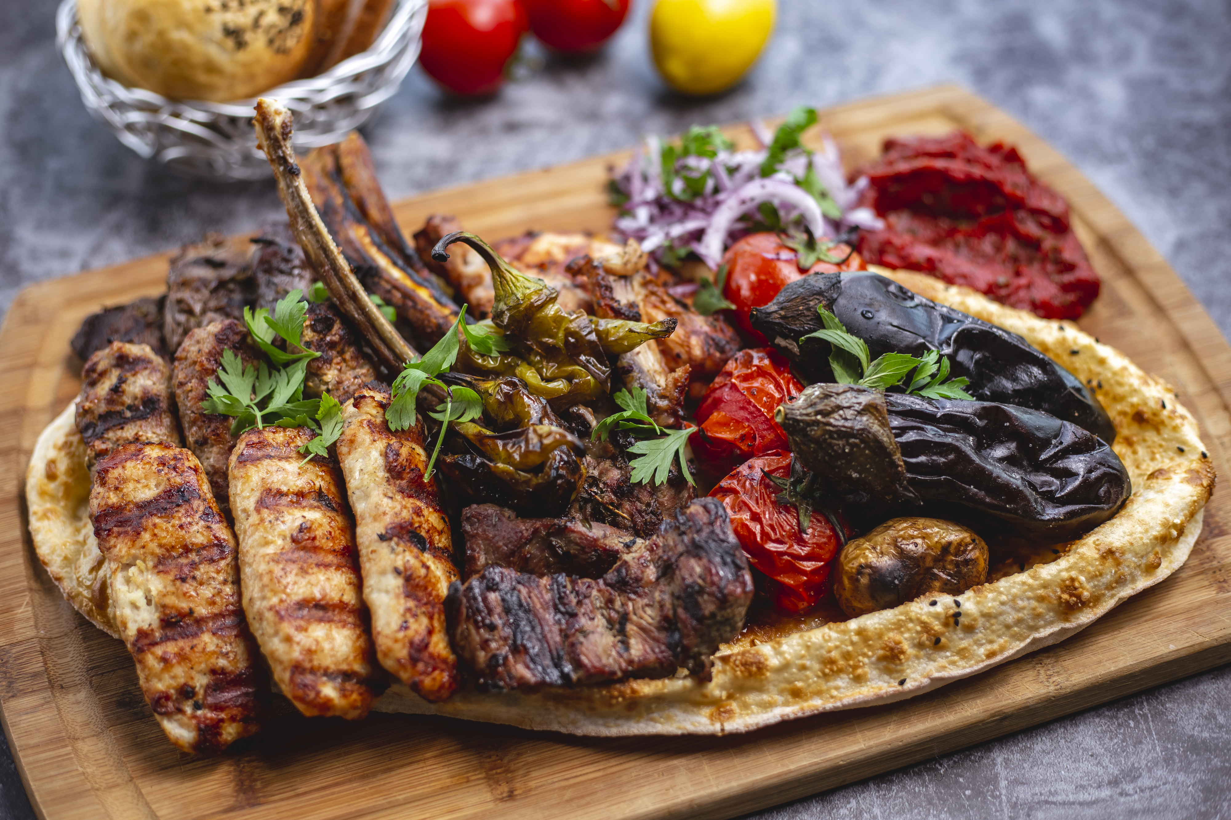 kebab-platter-with-lamb-chicken-lula-tikka-kebabs-grilled-vegetables-with-red-onion-salad