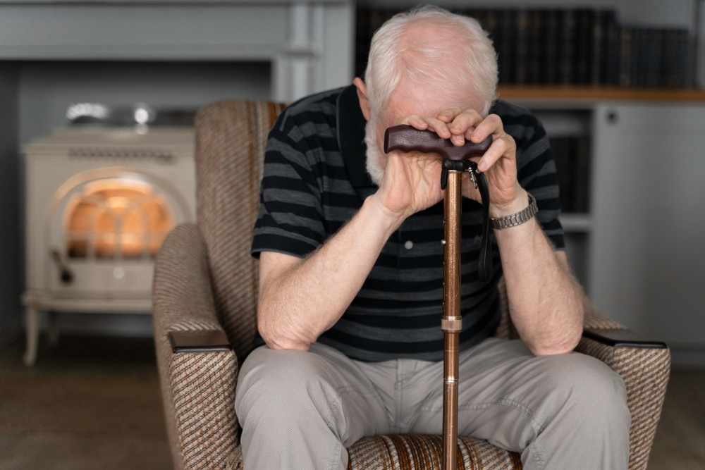 Senior Man Confronting Alzheimer Disease