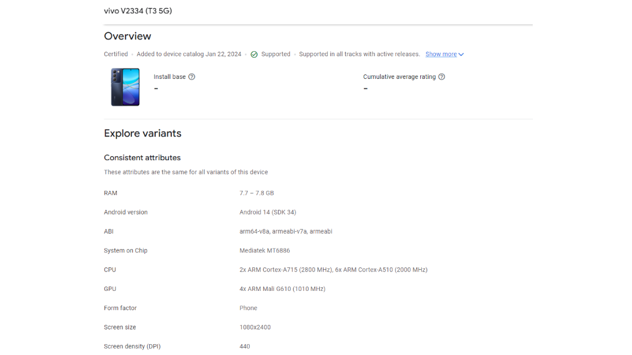 Uygun Fiyatlı Vivo T3 5G, Google Veri Tabanında!
