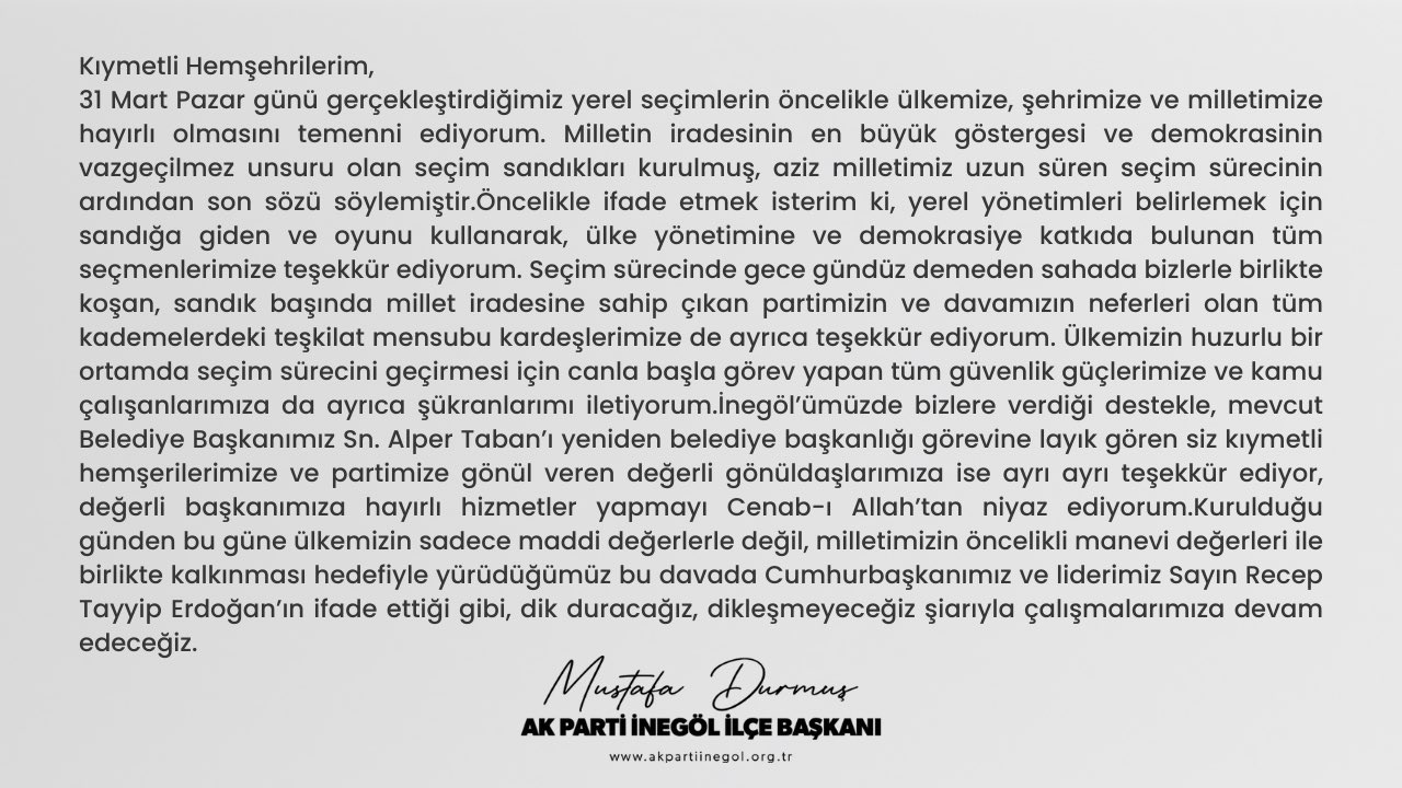 Ak Parti Inegöl Ilçe Başkanı Mustafa Durmuş