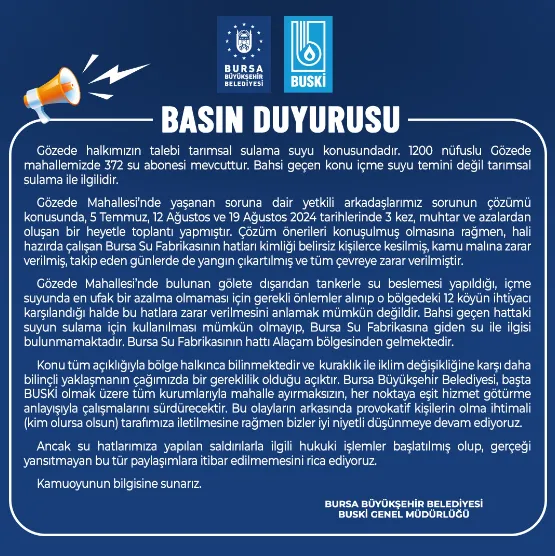 Bursa Büyükşehir Belediyesi'nden Kamuoyuna Önemli Açıklama! (2)