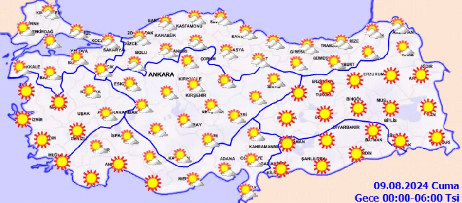 Meteoroloji Açıkladı 9 Ağustos 2024 Hava Durumu Raporu..