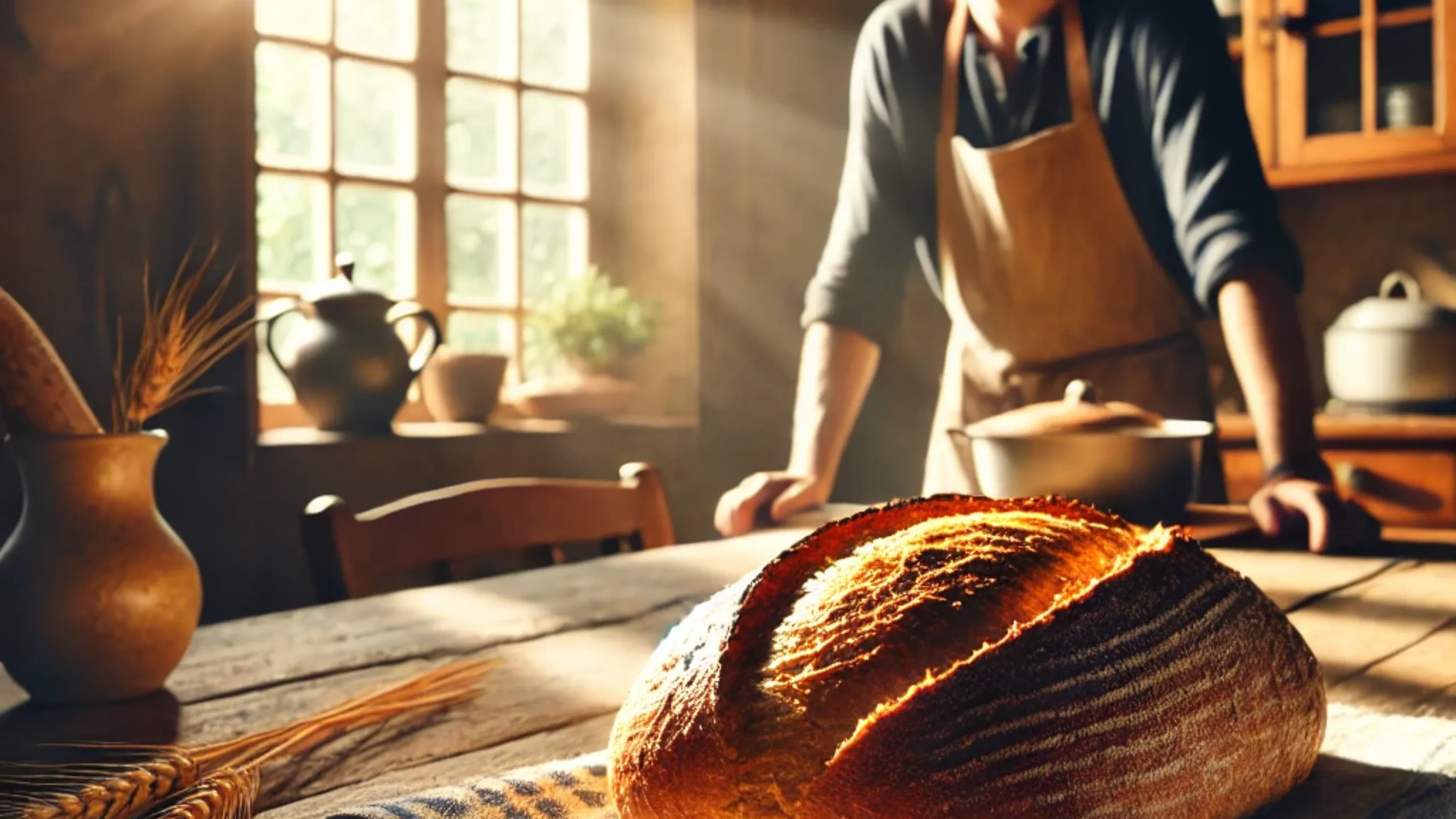 Dall·e 2024 09 19 17.50.46 A Warm And Welcoming Kitchen Scene With A Rustic Feel, Featuring Freshly Baked Bread Cooling On A Wooden Counter. Sunlight Streams Through A Window, I Gencgazete