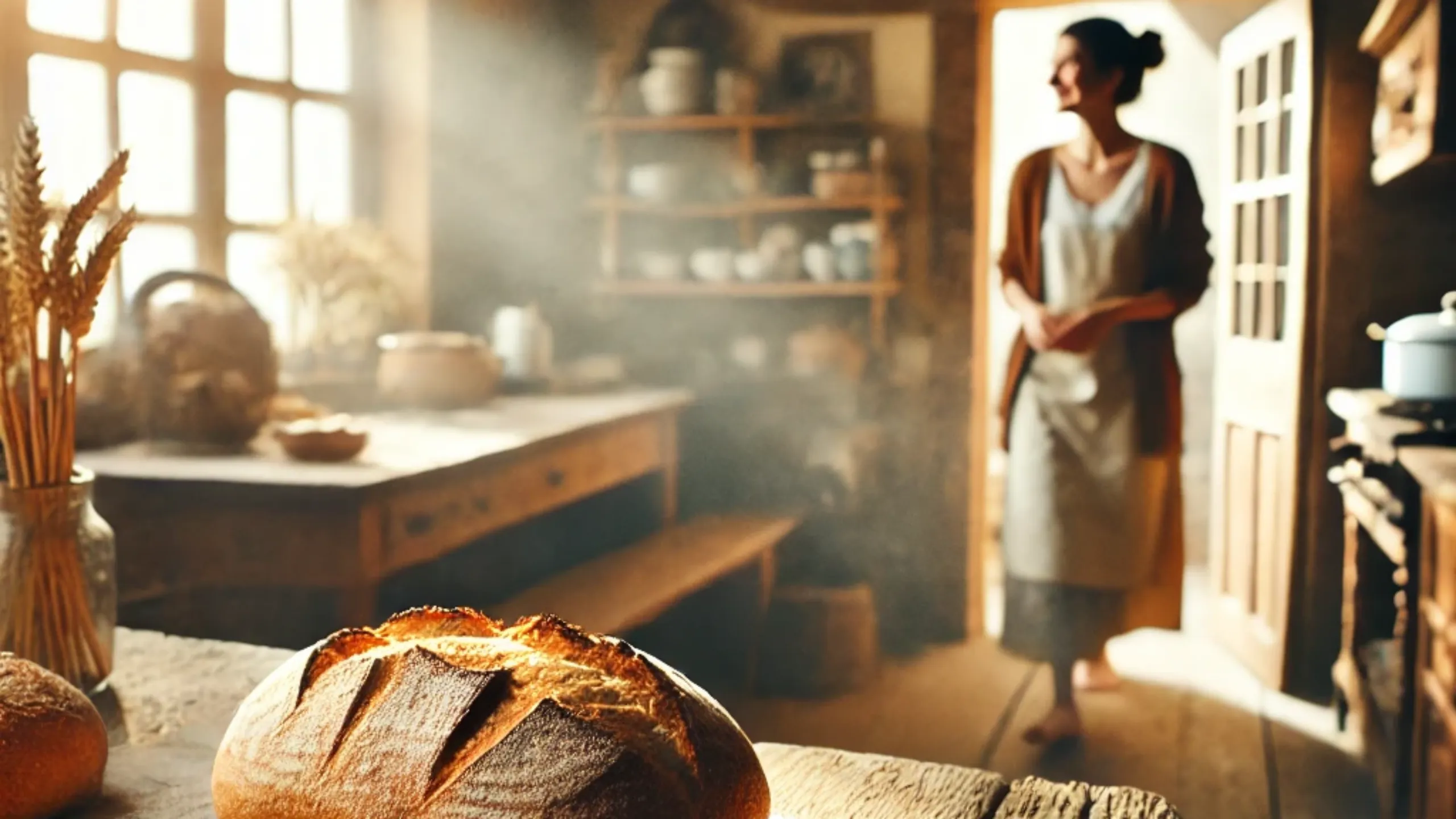 Dall·e 2024 09 19 17.51.18 A Warm And Welcoming Kitchen Scene With A Rustic Feel, Featuring Freshly Baked Bread Cooling On A Wooden Counter. Sunlight Streams Through A Window, I Gencgazete