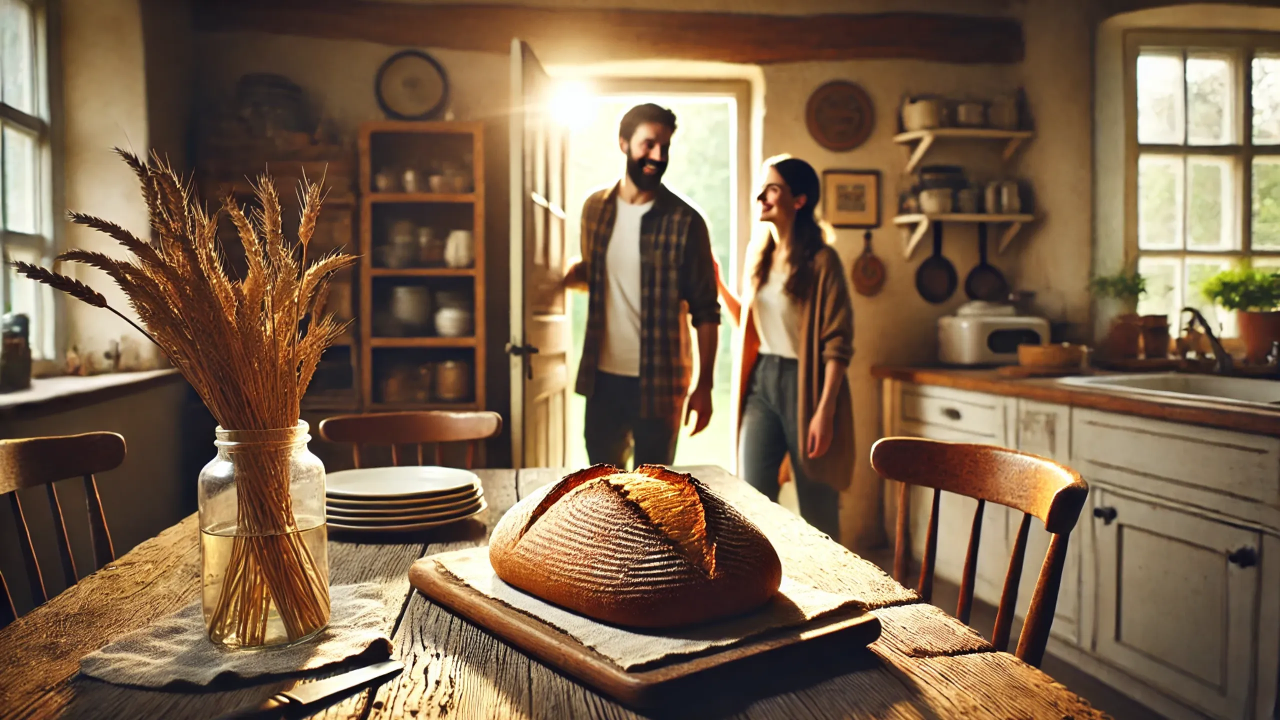 Dall·e 2024 09 19 17.54.27 A Warm And Welcoming Kitchen Scene With A Rustic Feel, Featuring Freshly Baked Bread Cooling On A Wooden Counter. Sunlight Streams Through A Window, I Gencgazete