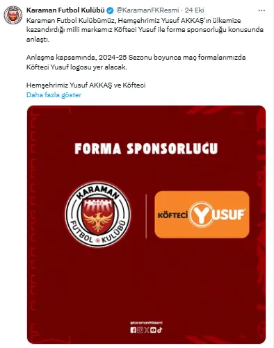 Köfteci Yusuf O Takıma Sponsor Oldu!