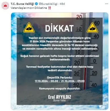 Valilik Gün Ve Saat Vererek Uyardı Bursa Donacak!