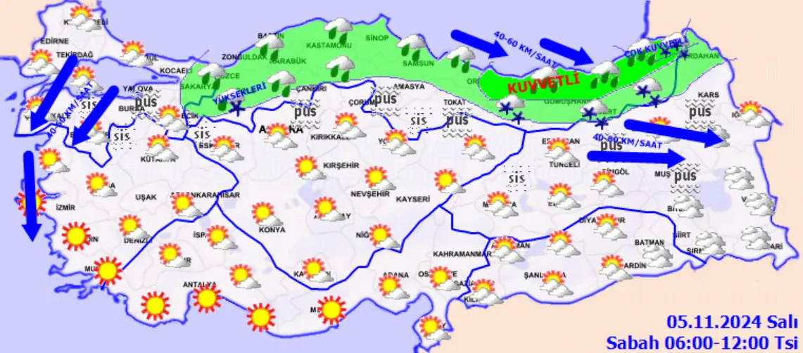 Meteoroloji Açıkladı 5 Kasım 2024 Hava Durumu Raporu...