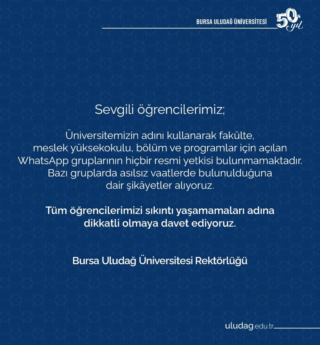 Bursa Uludağ Üniversitesi’nden Öğrencilere Whatsapp Uyarısı!