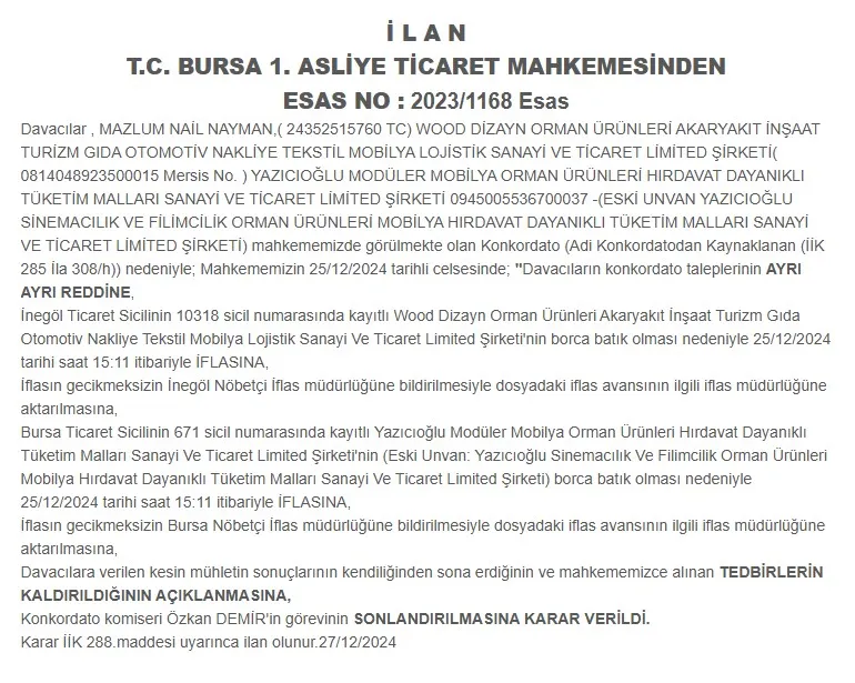 Bursa’da 3 Şirket İflas Etti! Biri İnegöllü.. (2)