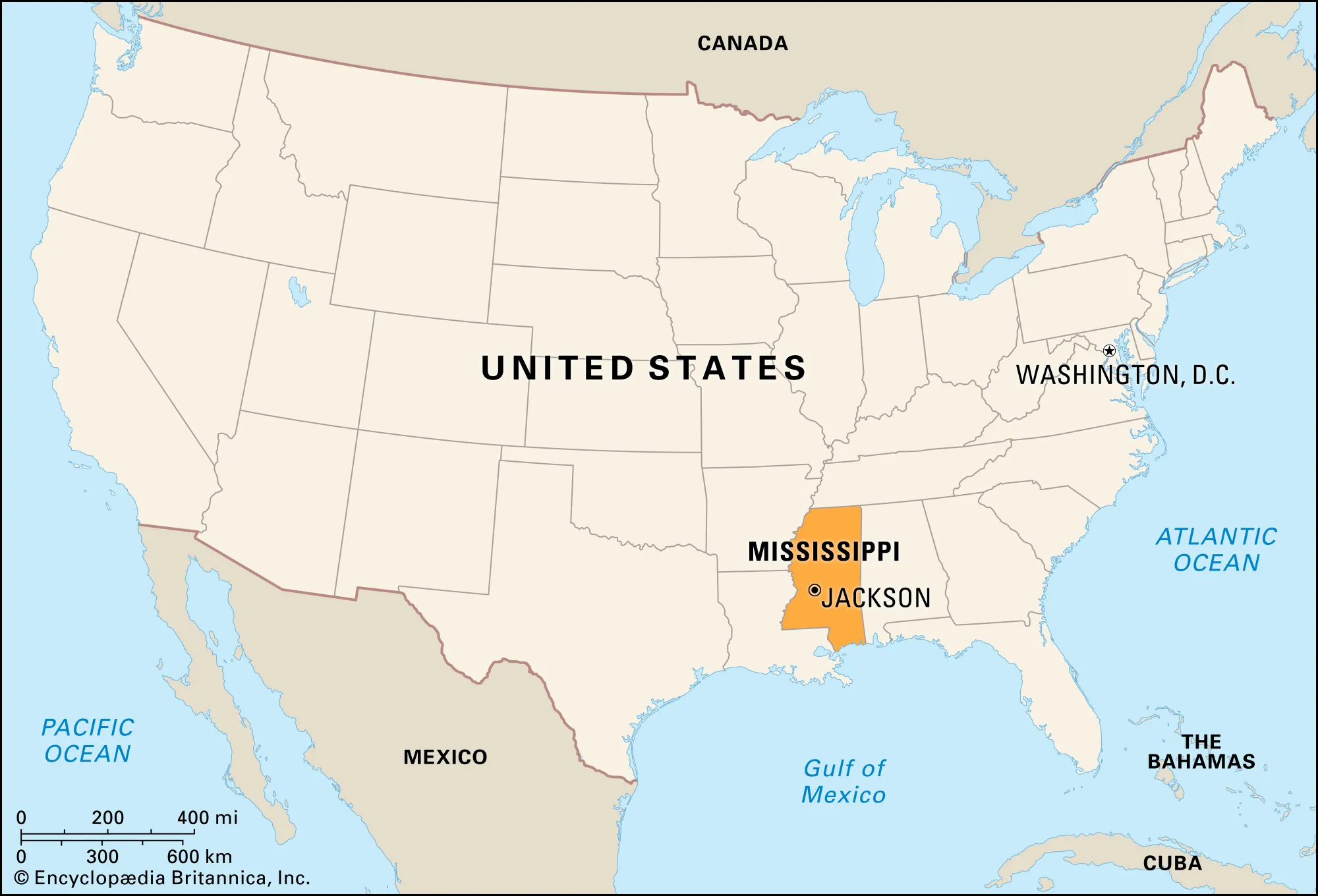 Mississippi United States Locator Map