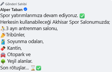 Alper Taban Duyurdu Yeni Spor Salonu Tamamlanıyor