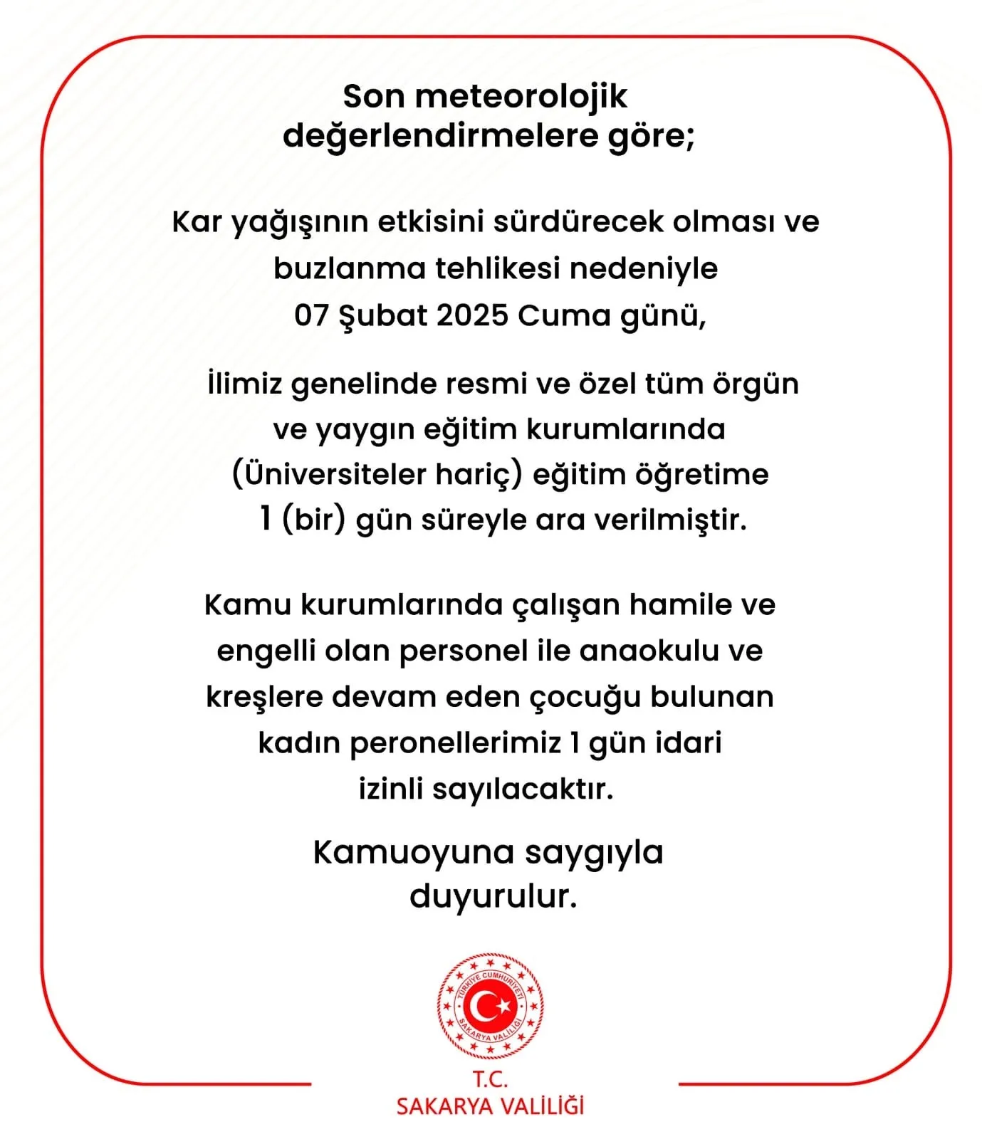 Yoğun Kar Yağışı Nedeniyle 7 Şubat’ta Eğitime Ara Verildi! (1)
