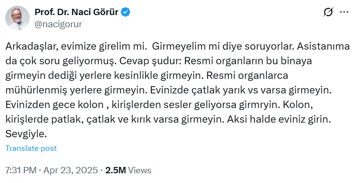 Prof. Naci Görür, Evlere Girelim Mi Sorularına Net Yanıt Verdi (1)