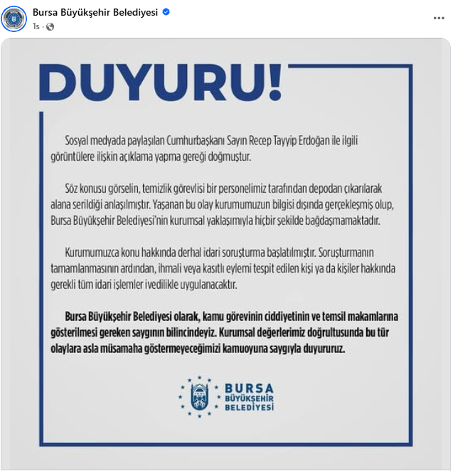 Bursa Büyükşehir Belediyesi'nden Cumhurbaşkanı Görseliyle İlgili Açıklama!-2