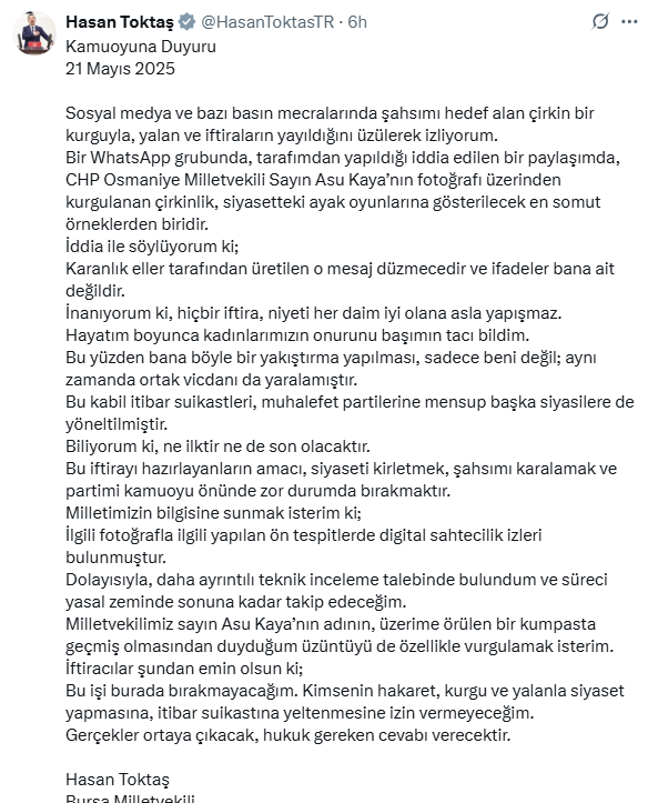 Hasan Toktaş İddiaları Yalanladı “Bu Bir Komplo”