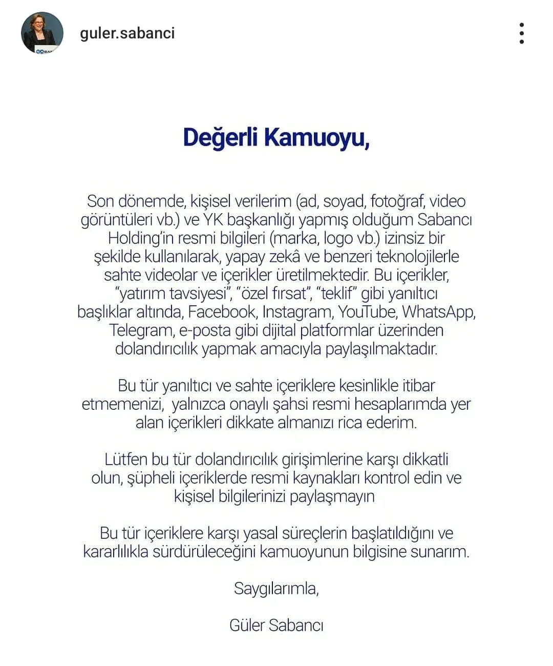 Selçuk Bayraktar'dan Sonra Güler Sabancı’dan Uyarı Geldi! (1)