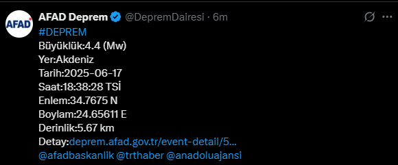 Akdeniz'de Deprem Meydana Geldi!