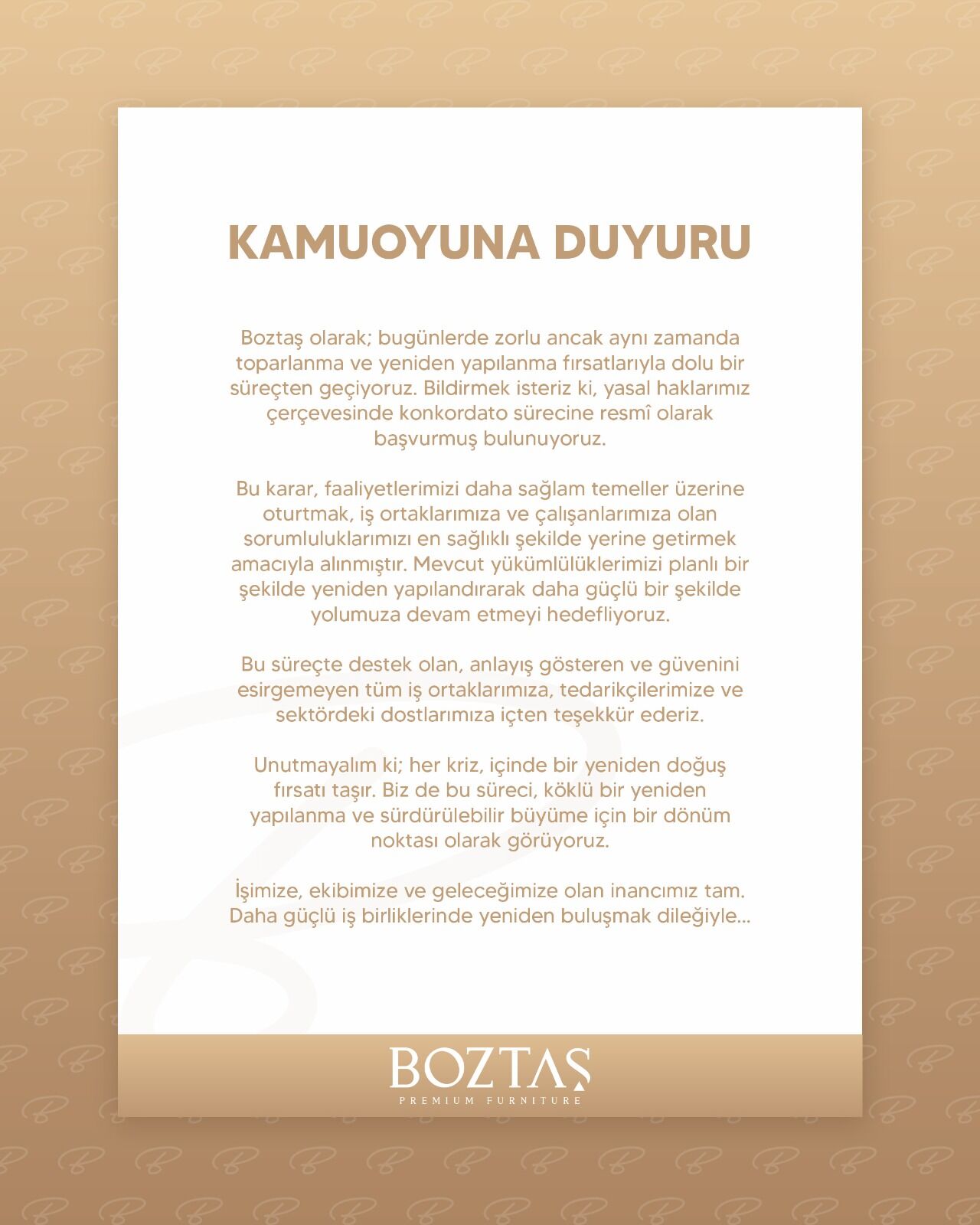 Boztaş’tan Konkordato Açıklaması Yeniden Yapılanma Sürecine Girdik