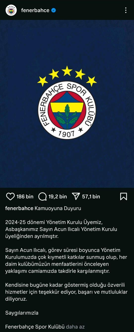 Fenerbahçe’de Acun Ilıcalı İstifa Etti! İlk Açıklaması Geldi (1)-1