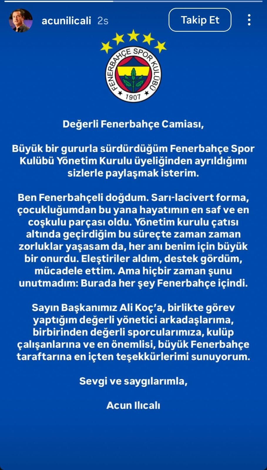 Fenerbahçe’de Acun Ilıcalı İstifa Etti! İlk Açıklaması Geldi (3)