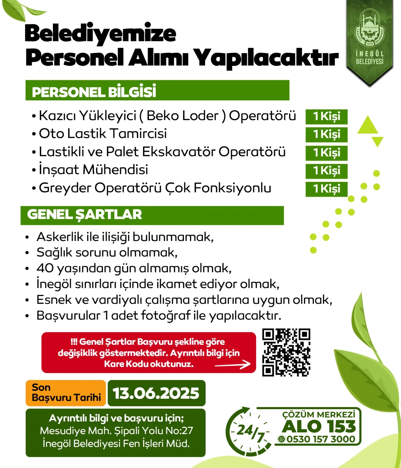 İnegöl Belediyesi 5 Alanda Personel Arıyor (2)