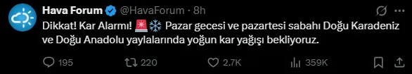 Meteoroloji Açıkladı Kar Yağışı Geliyor, Yüksekliği 5 Metreyi Aşacak! (1)