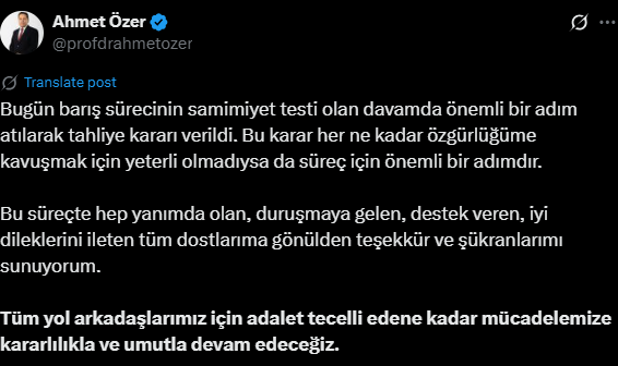 Ahmet Özer’den Tahliye Kararı Sonrası İlk Açıklama!