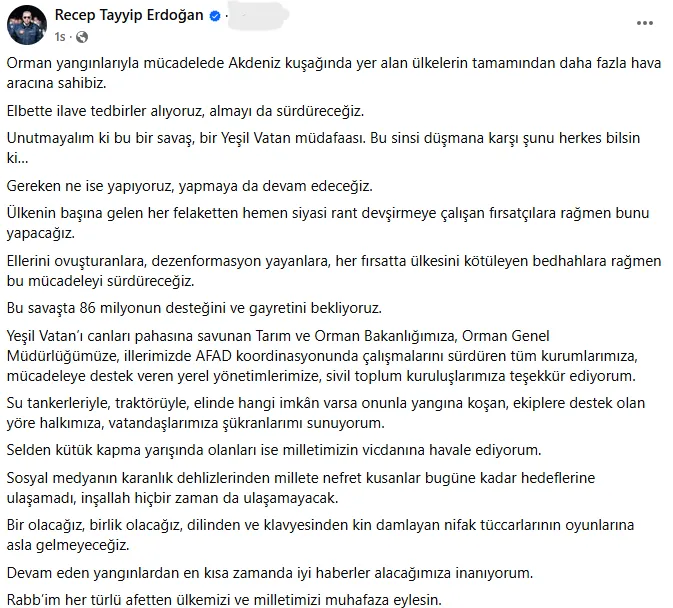 Cumhurbaşkanı Erdoğan Çıkan Yangınlarla İlgili Açıklama Yaptı (2)