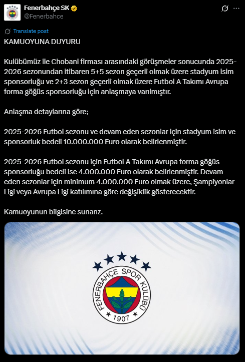 Fenerbahçe'nin Yeni Stat Ismi Belli Oldu!