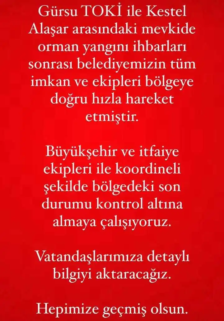 Genç Gazete Gürsu'da Orman Yangını Belediye Ekipleri Bölgeye Sevk Edildi