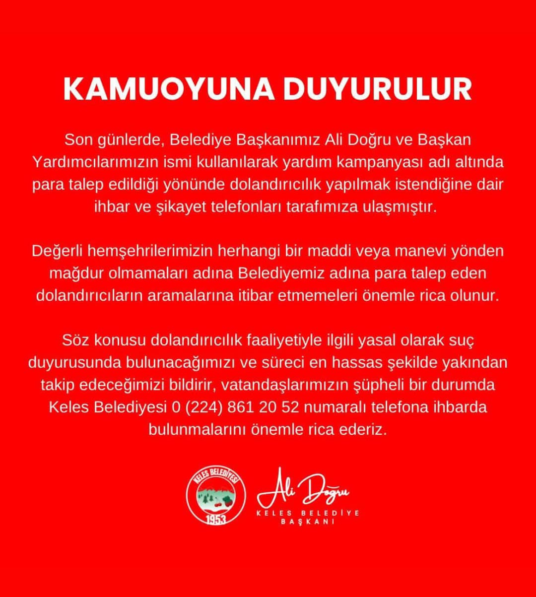 Keles Belediye Başkanından Uyarı!