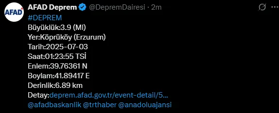 Son Daki̇ka Erzurum'da Deprem Meydana Geldi! (1)