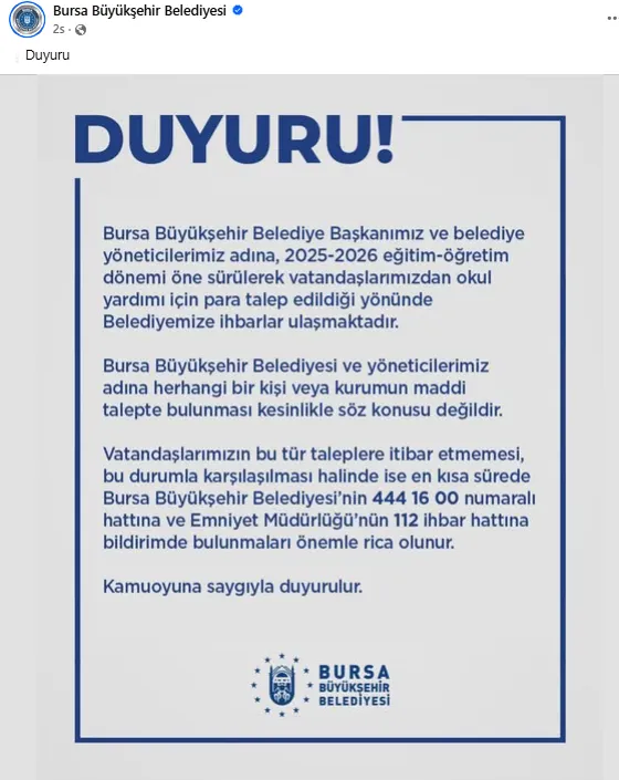 Bursa’da Çocuğunu Okutanlar Dikkat! Büyükşehir Belediyesi Uyardı (2)