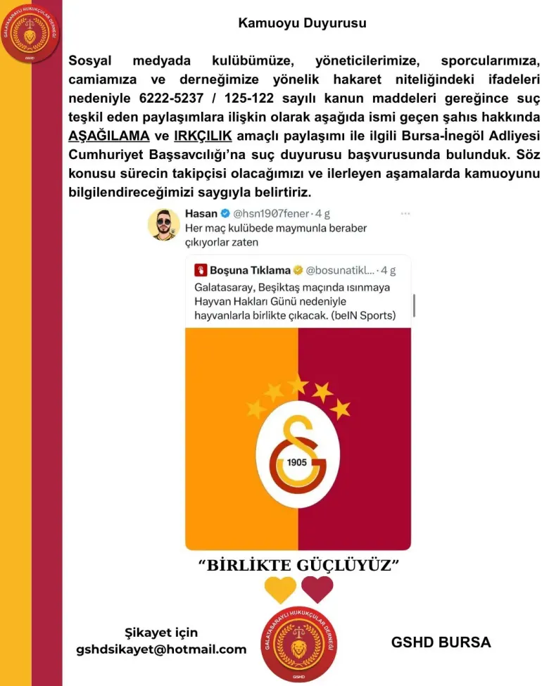 Galatasaray Hakaret Iceren Paylasima Karsi Davayi Inegol Den Acti A649546C