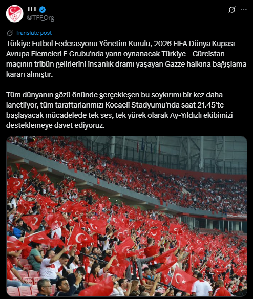 Tff, Türkiye–Gürcistan Maçının Gelirlerini Gazze’ye Bağışlayacak-1