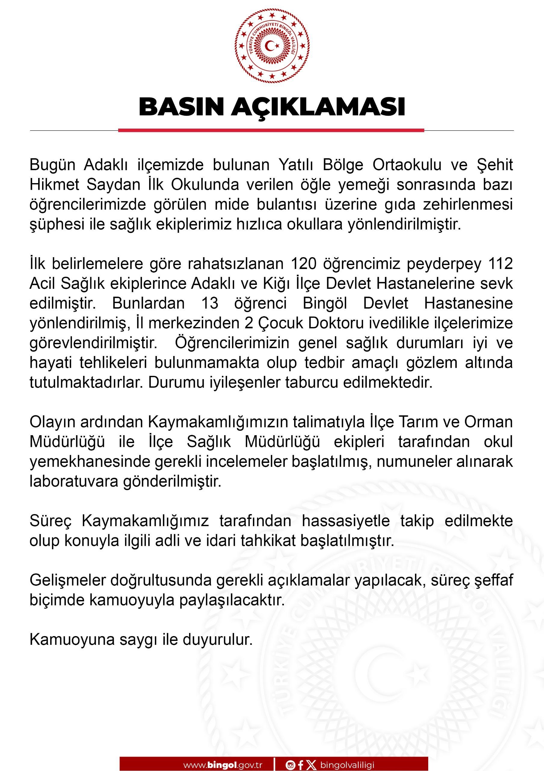 Bingöl’de 120 Öğrenci Zehirlendi (1)-1