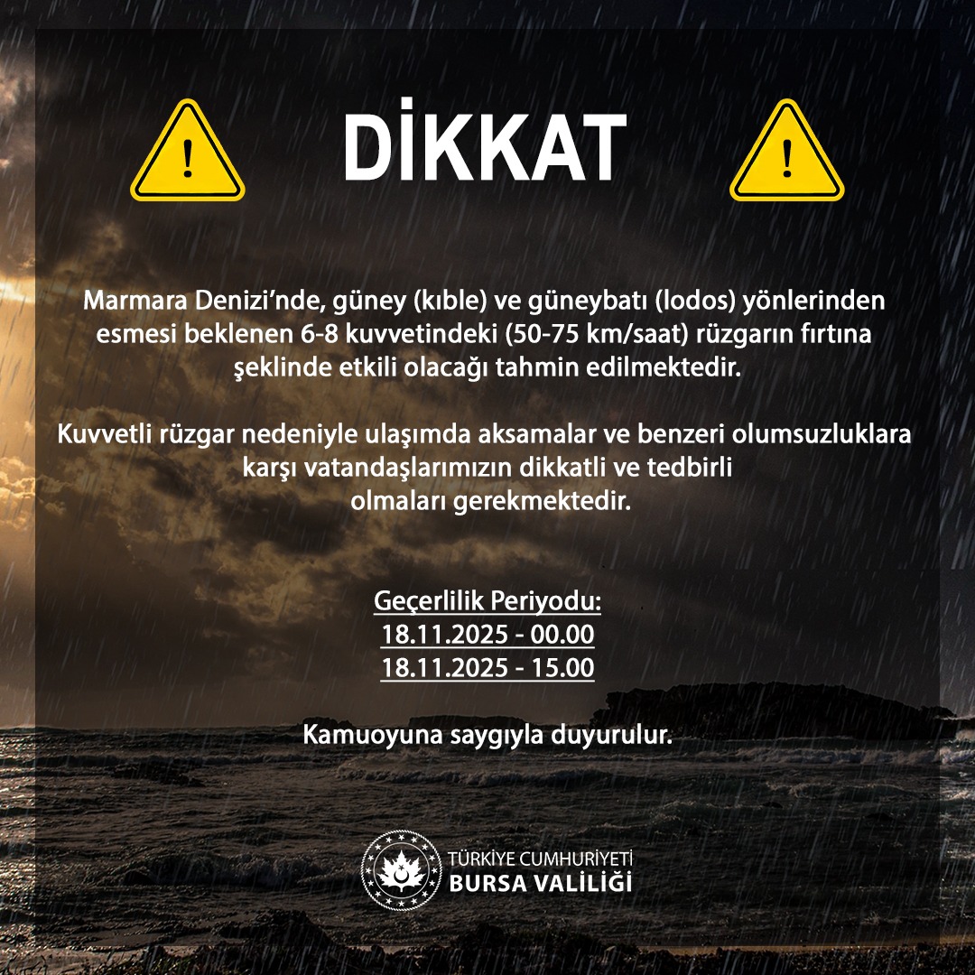 Bursa Valiliği'nden Son Dakika Uyarısı