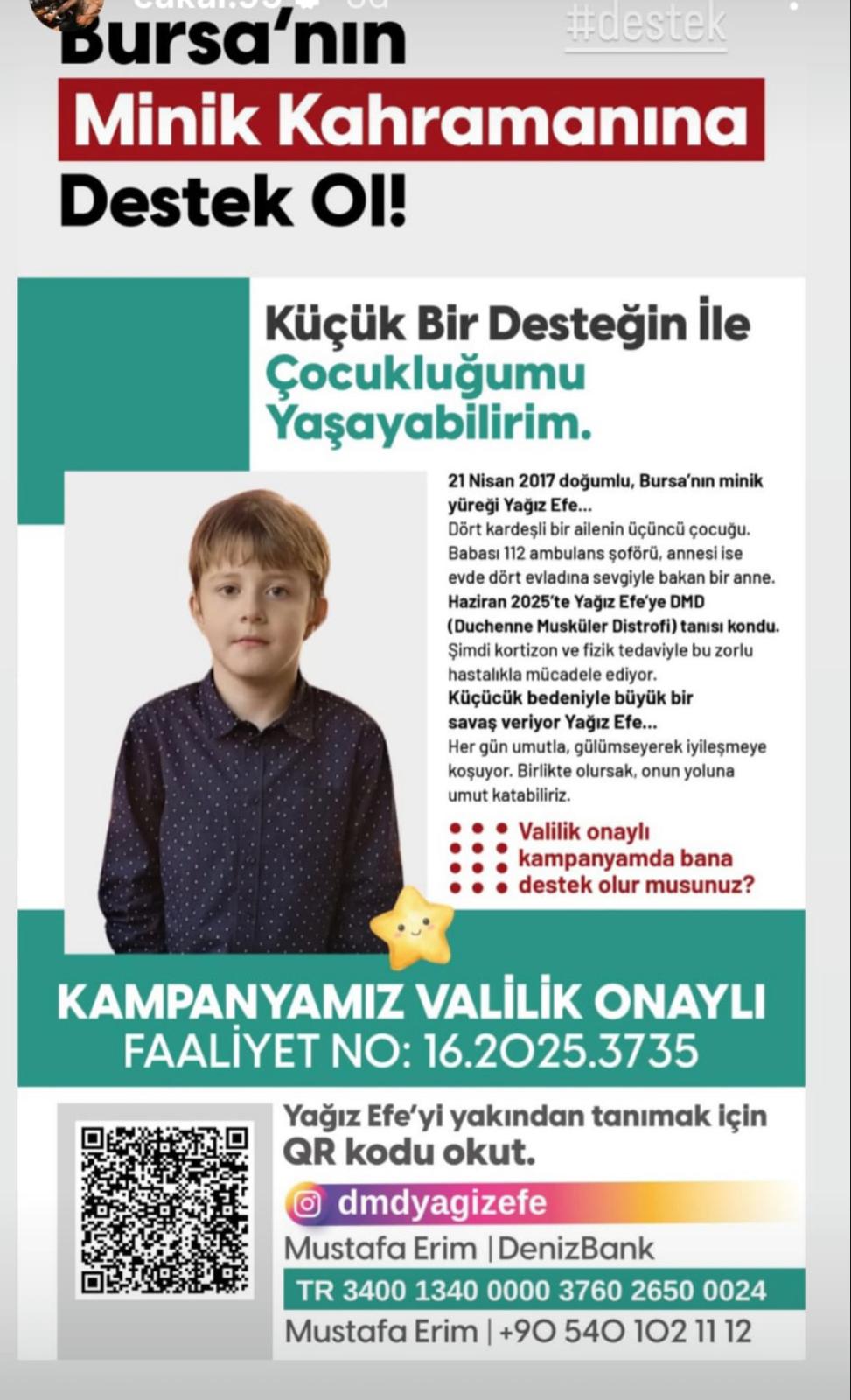 Bursa’da Dmd Hastası Yağız Efe’nin Tedavisine Destek Için Valilik Onaylı Yardım Kampanyası Başlatıldı. Aile, Vatandaşlara Dayanışma Çağrısı Yaptı (1)
