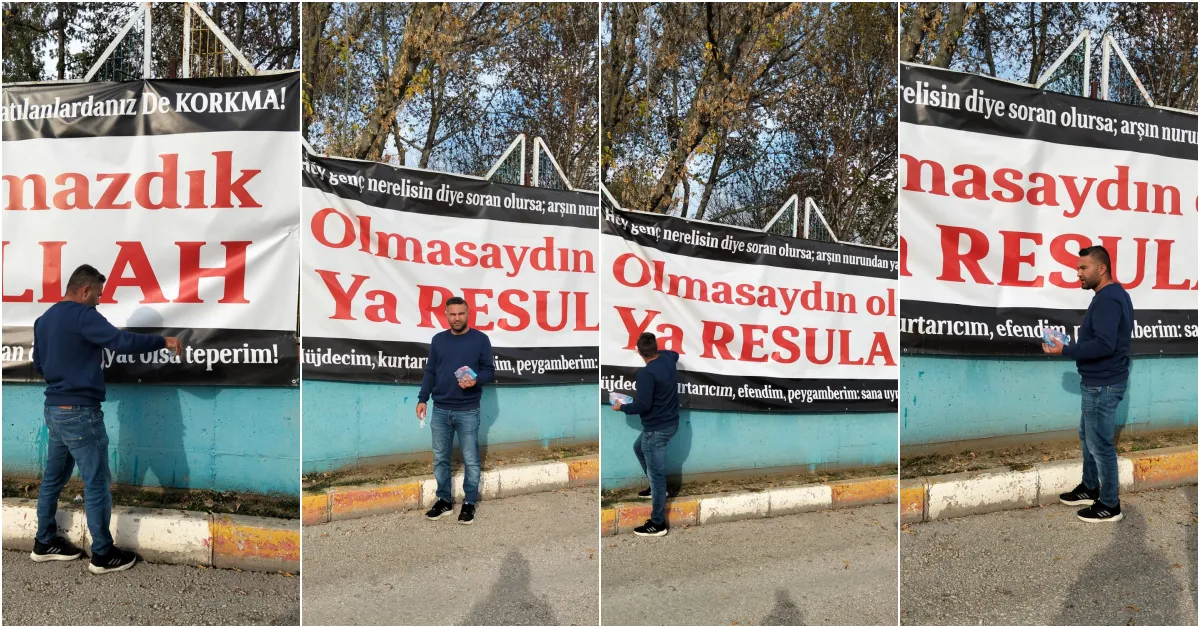 İnegöl’de Öğretmenden Örnek Davranış! Kirlenen Pankartı Temizleyip Mesajı Korudu (3)